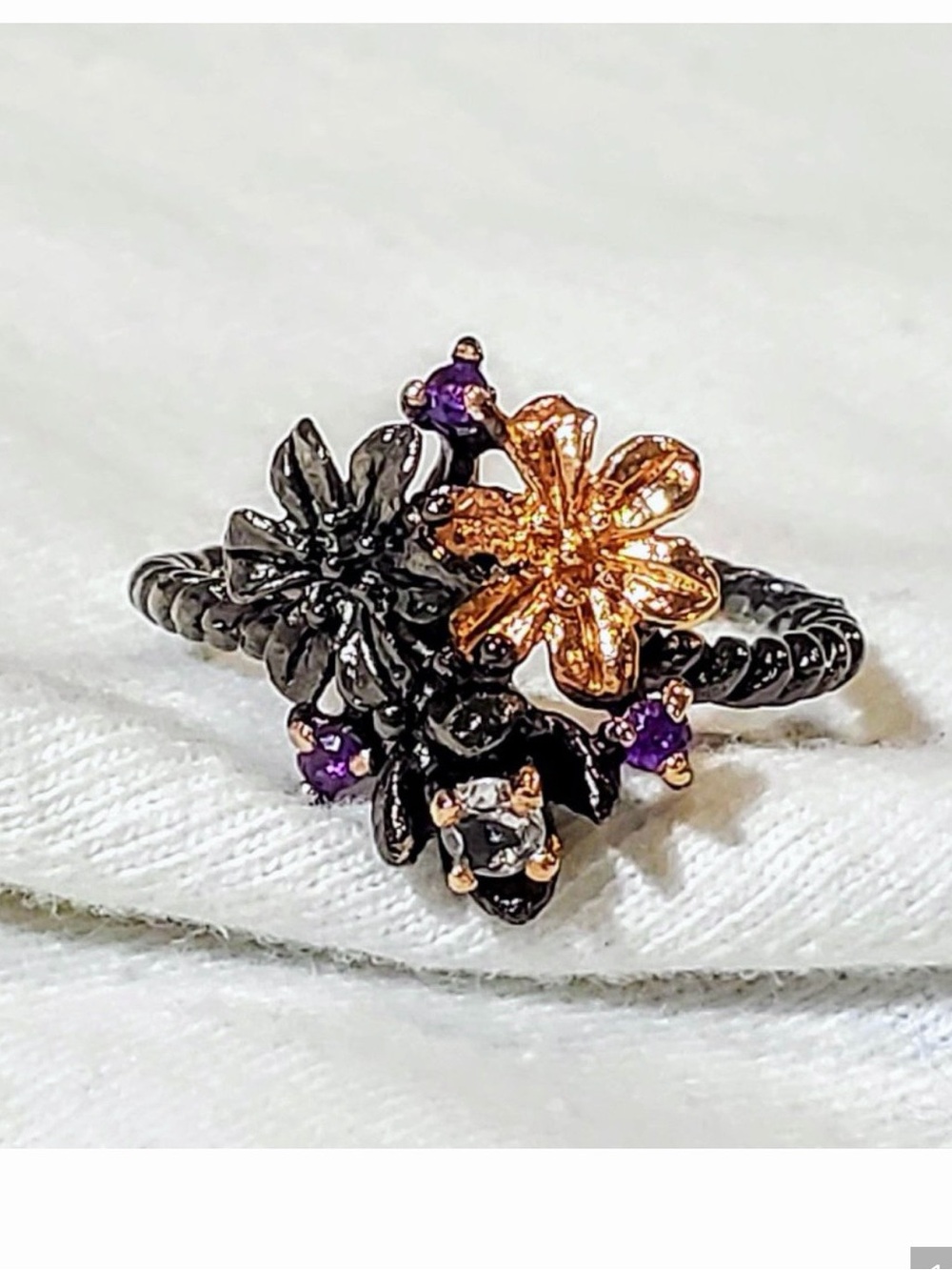 Topaz & Amethyst Artisan Sterling Floral Ring